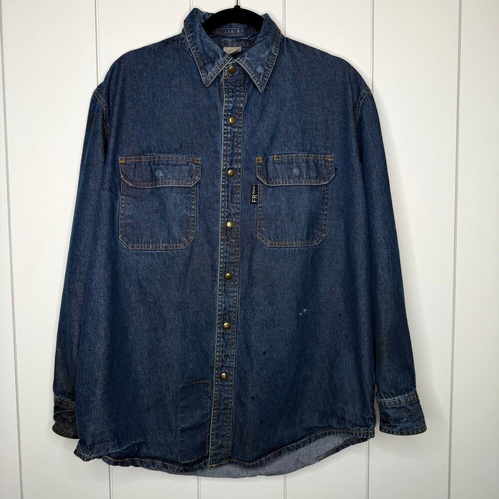 Black Stallion FR Denim Work Shirt Medium Snap Front Utility